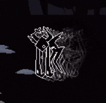 a black and white pixel art of a person holding a gun .