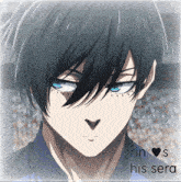 a close up of a person 's face with the words rin s his sera