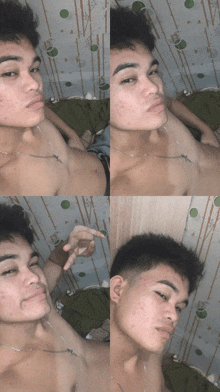 a shirtless young man with a cross on his chest