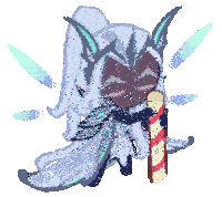 a cartoon character is holding a candy cane in her hand .