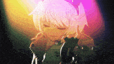 a pixel art of a girl with white hair and a purple bow on her head