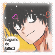 a drawing of a boy with the words nagumo de latte : 3 below him