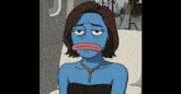a cartoon of a woman with blue skin and a rope around her neck .