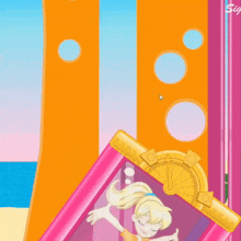 a cartoon girl is upside down in a pink box with the word sig on the bottom