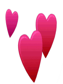 three pink hearts are lined up in a row against a white background