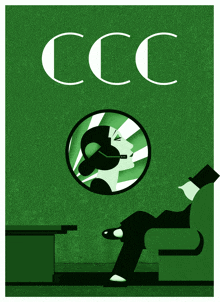 a green poster that says ccc with a woman in a circle