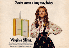 an advertisement for virginia slims cigarettes shows a woman smoking