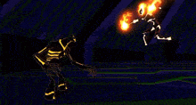 a cartoon of a skeleton with flames coming out of it 's mouth