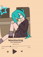 a cartoon drawing of a girl holding a cell phone with the words monitoring best friend remix on the bottom
