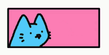 a green cat is wearing sunglasses and looking out of a pink box .