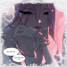 a cartoon of a woman with a speech bubble saying soy de nei solo de ella < 3