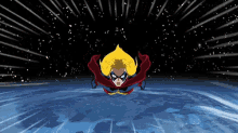 a cartoon of a superhero flying over the earth