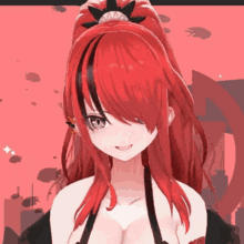a girl with red hair and a ponytail