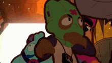 a cartoon character wearing a mask and a name tag that says ' a ' on it