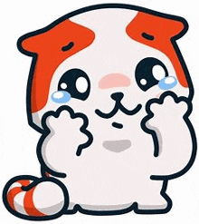 a cartoon cat is crying and covering its face with its paws .