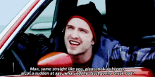 a man sitting in a car with the words man some straight like you giant stick up his ass all of a sudden at age 60