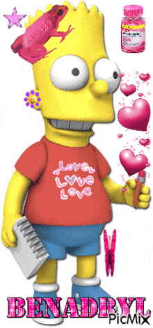 bart simpson wearing a red shirt that says love