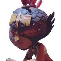 a close up of a cartoon character with a bird on her head