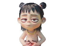 a cartoon character has a necklace around his neck and looks tired