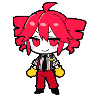 a drawing of a person with red hair and yellow gloves
