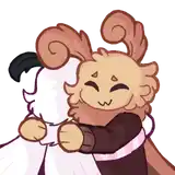 a cartoon character is hugging another character with a sheep 's head .