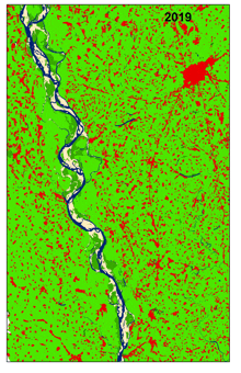 a map showing a river and the year 2019