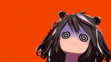 a girl with black hair and cat ears is making a surprised face .