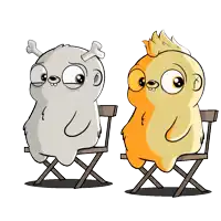 a cartoon of two animals sitting in director 's chairs with the word daaaaann written below them