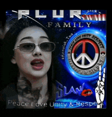 a poster with a peace sign and the words " peace love unity and respect "