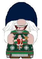 a pixel art drawing of a man wearing a santa claus sweater