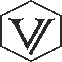 a black and white logo with the letter v in the center