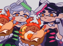 a cartoon drawing of a girl holding a basket of food with a purple sticker that says vetrplex on the bottom