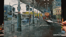 a painting is being painted on a canvas with the words made in animatica on the bottom