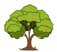 a cartoon drawing of an apple tree with lots of apples on it