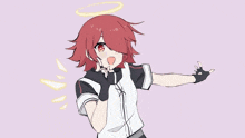 a drawing of a girl with red hair and a halo