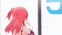 a 3d anime girl with red hair and a crown on her head is standing in front of a white background .