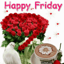 happy friday hearts flowers coffee morning