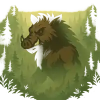 a drawing of a wild boar in a forest
