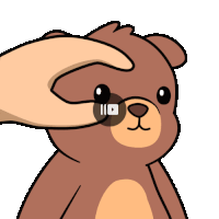 a cartoon drawing of a teddy bear being touched by someone 's hand