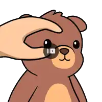 a cartoon drawing of a teddy bear being touched by someone 's hand