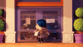 a cartoon character is standing in front of a closed sign