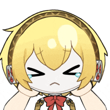 a cartoon of a girl wearing headphones and a bow tie