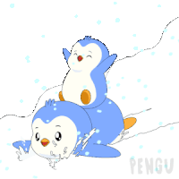 a drawing of two penguins in the snow with the word pengu on the bottom