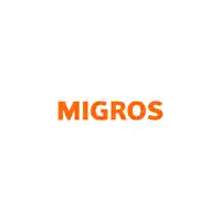 a logo for a company called migros in orange on a white background