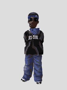 a cartoon character is wearing a black shirt that says ice cube