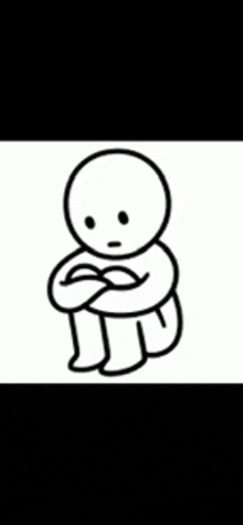a black and white drawing of a cartoon character sitting with his arms crossed .