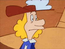 a cartoon character wearing a hat with a white cloud on top