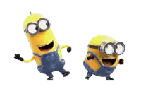 a couple of minions are dancing together and one of them is wearing goggles