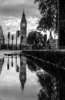 clocktower water reflection rain