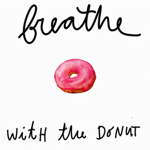 A breathing pacer that features a donut that gets larger and smaller in cadence with the breath and the words "breathe with the donut"